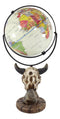 Rustic Western Bison Bull Cow Skull World Atlas Map Globe Decorative Figurine