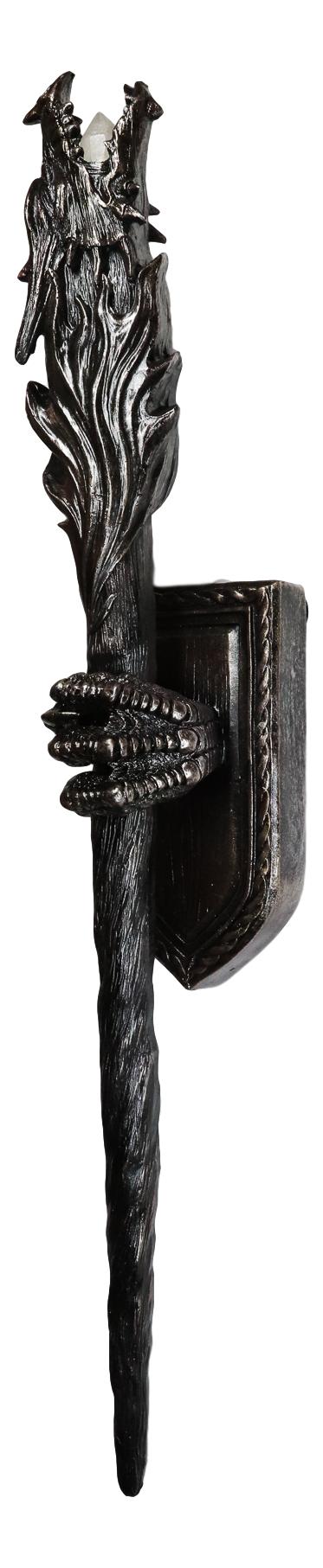 Ebros Alchemy Magic Dungeon Dragon Head Scepter LED Torch W/ Left Claw Wall Decor - Ebros Gift