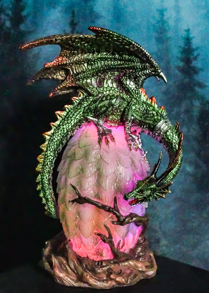 Greenman Vines Armored Dragon Guarding Color LED Lantern Acrylic Egg Figurine