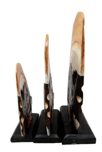 Balinese Wood Handicrafts Tropical Solar Angel Fish Family Set of 3 Figurines