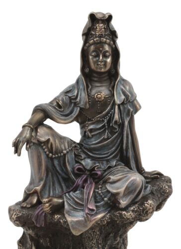 The Water And Moon Goddess Kuan Yin Bodhisattva Statue In Bronzed Resin 7"Tall