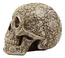 Ebros Natural Antique Skull Bone Floral Skull Statue 8"L Day Of The Dead Decor