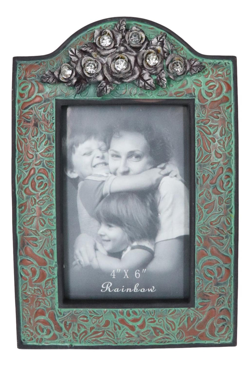 Western Silver Roses Turquoise Faux Tooled Leather Picture Photo Frame 4"X6"