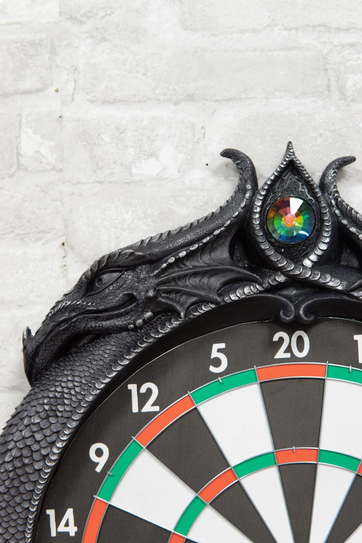 Medieval Dungeon Crystal Jade Dual Dragon Dart Board Wall Sculpture 20.5"H Decor