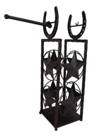 Cast Iron Western Rustic Lone Stars Horseshoes Toilet Paper Holder Stand Station