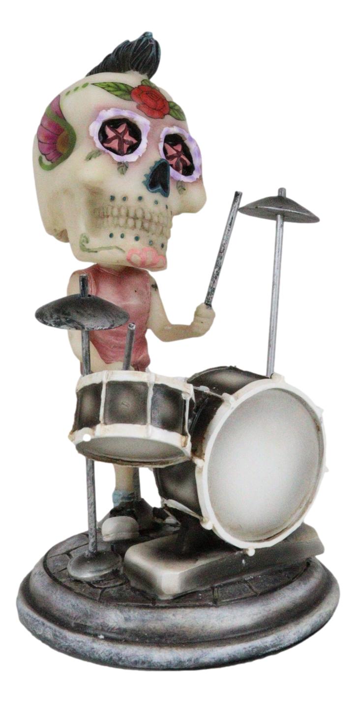 Ebros Gift Day of The Dead Tattoo Skeleton Rock Drummer Bobblehead Figurine 6.5" L Halloween Statue Decor