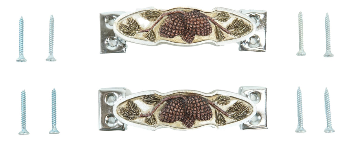 Rustic Western Pinecones Sprig Branch Drawer Cabinet Furniture Bar Pulls 2-Pack - Ebros Gift