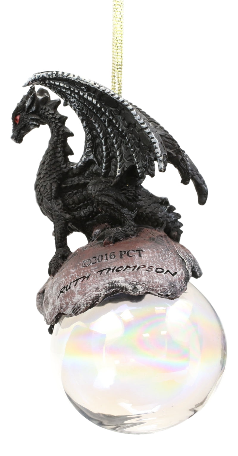 Ruth Thompson Check Mate Black Dragon On Pearl Glass Ball Ornament Figurine 5"H