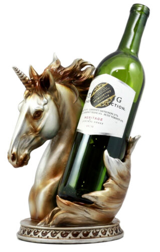 Ebros Mystical Glade Silver Unicorn Bust Wine Holder Resin Figurine Bottle Caddy Decor