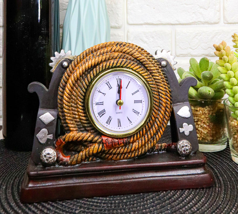 Wild West Cowboy Heel Spurs With Braided Lasso Ropes Decorative Table Clock