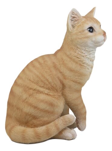 Lifelike Sitting Orange Tabby Cat Statue 12"Tall With Glass Eyes Animal Decor