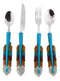 Southwest Chic Indian Turquoise Feather Flatware 4 Spoon Teaspoon Fork Knife Set