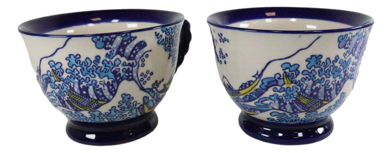 Ebros Pack Of 4 Blue White Hokusai The Great Wave Ceramic 14oz Coffee/Tea Cups Mugs