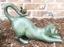 Crouching Cat With Bird Aluminum Garden Statue Figurine Home Decor 14" Length