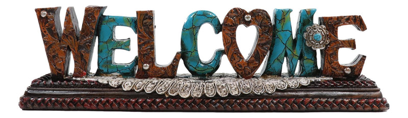 Rustic Western Tooled Leather Scrollwork Turquoise Rocks Welcome Deskt ...