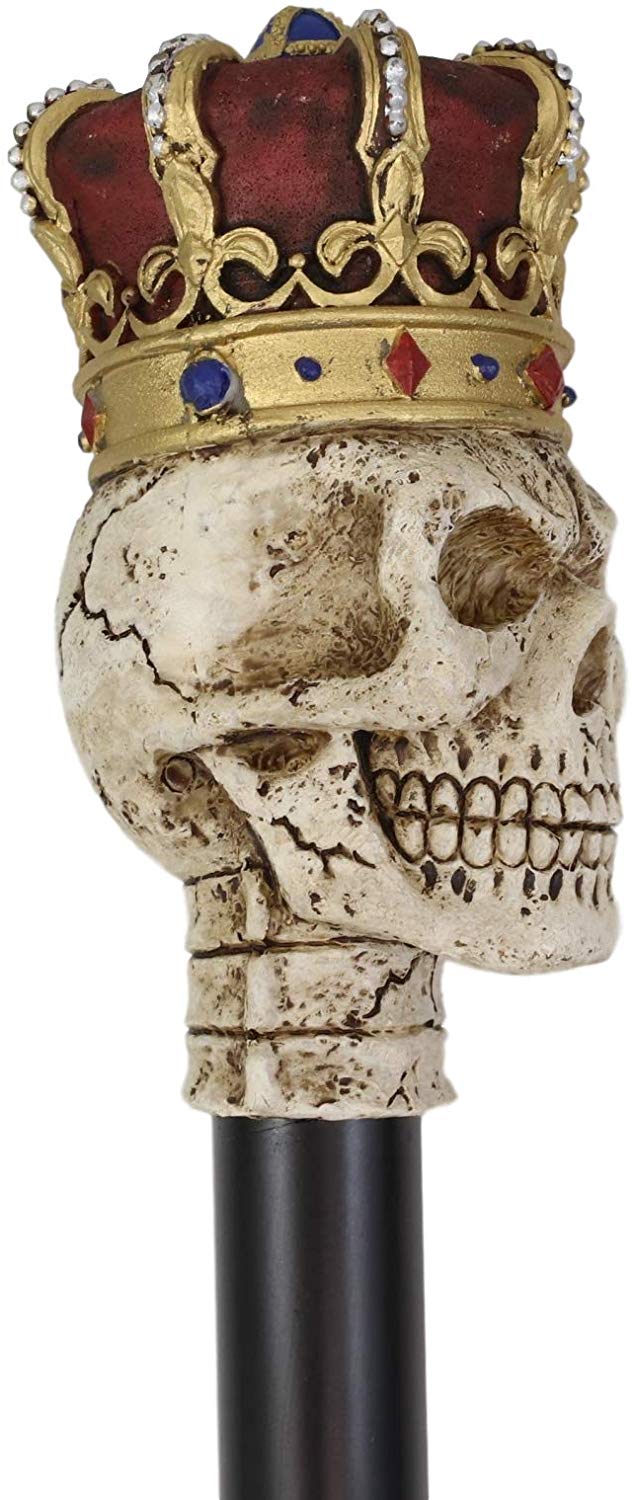 Ebros Gothic Skull with Royal Regalia Crown Decorative Prop Walking Swagger Cane - Ebros Gift