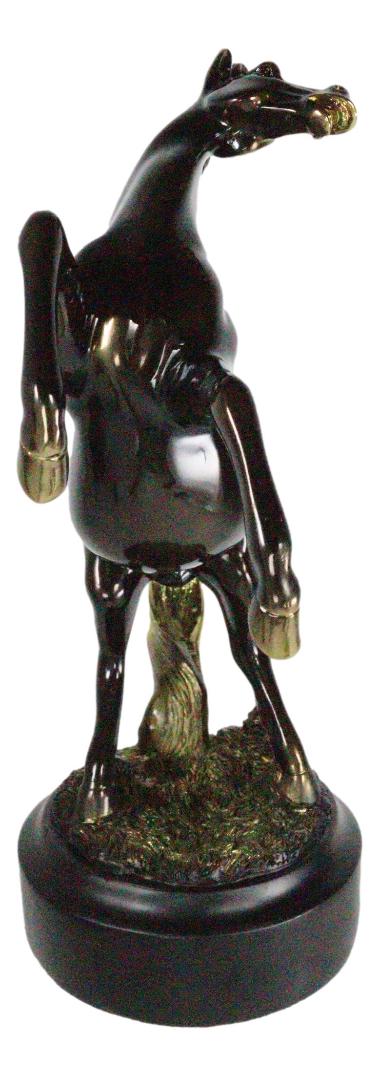 Western Black Beauty Rearing Horse In Bronze And Gold Resin Figurine With Base
