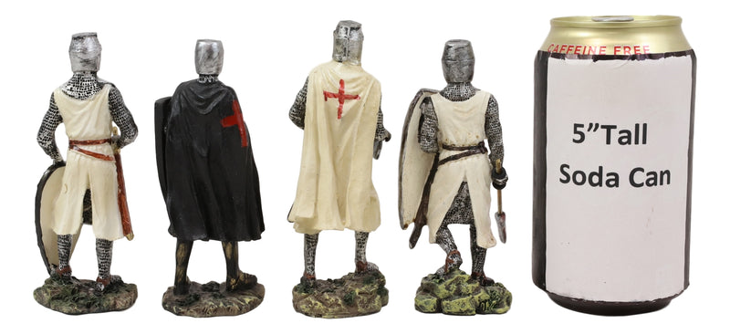 Set of 4 Medieval Templar Crusader Knights With Tunic Sword Axe Shield Figurines