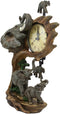Ebros Elephant Father and Calf Family Table Clock with Pendulum 10.5" Height