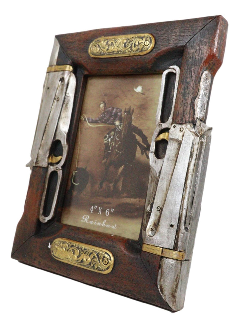Rustic Western Double Rifle Guns Faux Wood 4"X6" Desktop Or Wall Picture Frame
