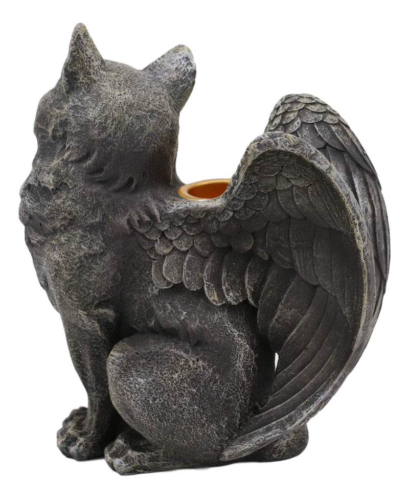 Gothic Notre Dame Angel Wings Cat Gargoyle Right Facing Candle Holder Statue 5"H