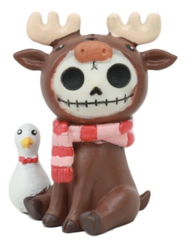Furry Bones Pink Scarfed Spruce The Moose With White Duck Skeleton Figurine 3"H
