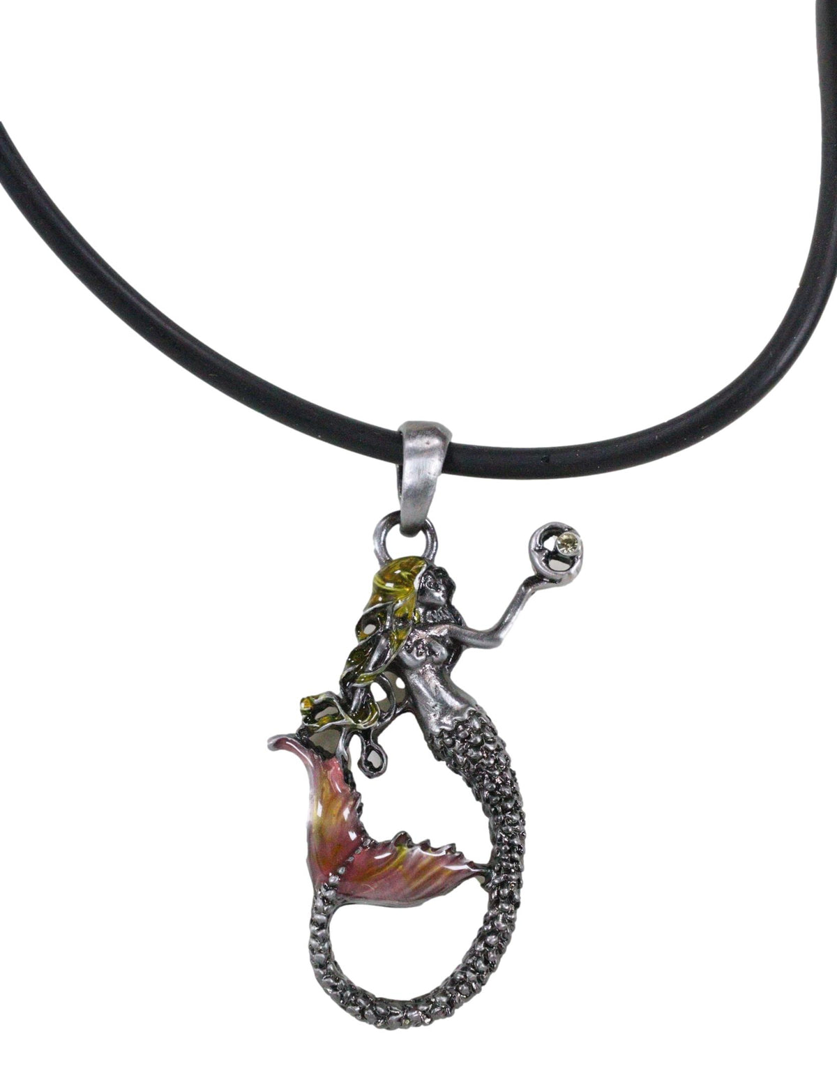 Ebros Pewter Mermaid Sirena Holding Moon Pendant with Enameled Highlights