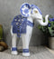 Ebros Feng Shui Ming Style Blue and White Ornate Design with Crystals Trunk Up Elephant Statue 8.75" High