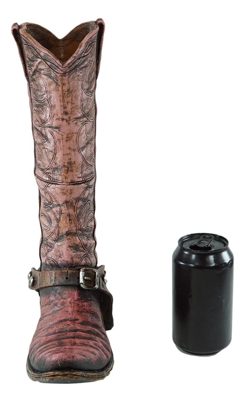 Rustic Western Blush Pink Floral Faux Tooled Leaher Cowboy Boot Figurine Or Vase