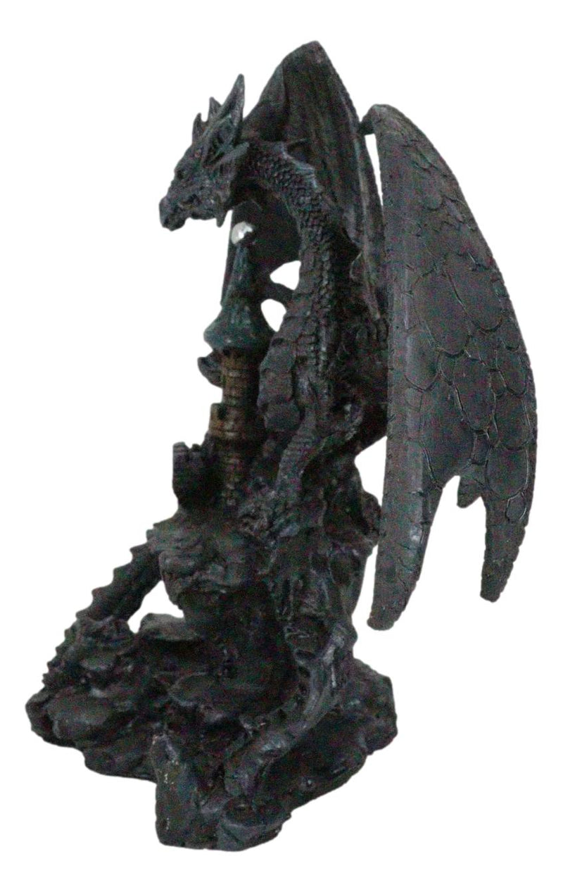 Stone Dragon With Open Wings Guarding Medieval Castle On Mountain Rocks Figurine