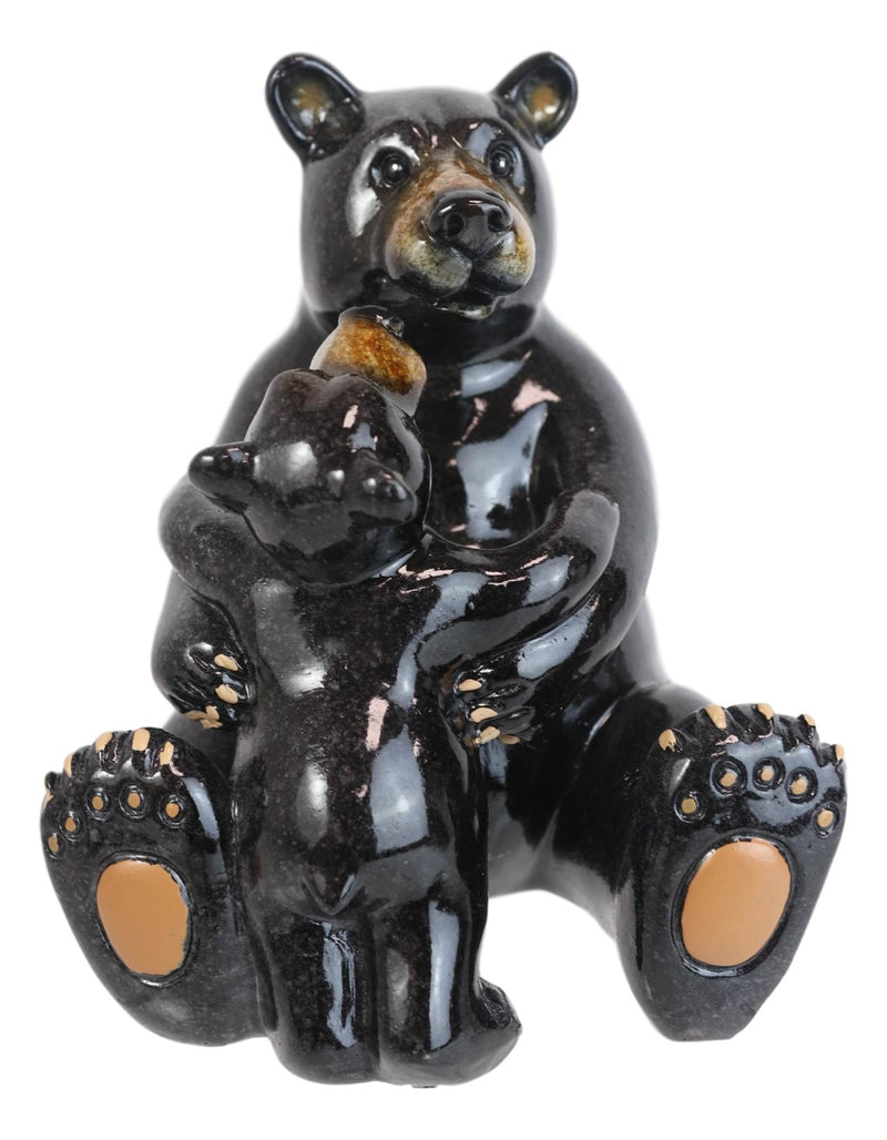 Western Rustic Black Mama Bear Hugging Baby Cub Figurine Family Bears Accent