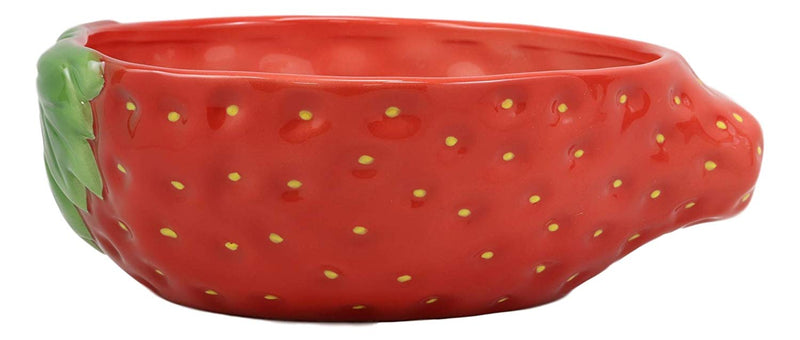 Ebros 9.75"Wide Home Decor Accent Red Delicious Strawberry Fruit Or Salad Ceramic Serving Bowl For Fruits Salads Vegetables Baked Goods Tabletop Decorative Bowls