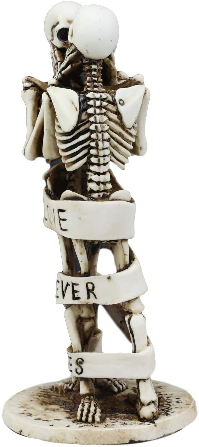 Ebros Skeleton Couple Kissing Wrapped by Censoring Ribbon Figurine 6.75" Tall