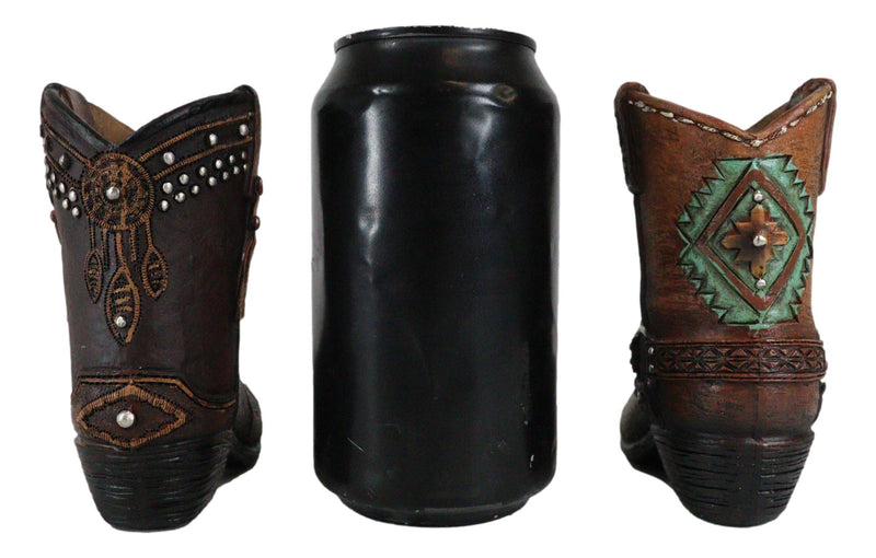 Set of 2 Western Cowboy Turquoise & Dreamcatcher Boots Make Up Tools Pen Holder