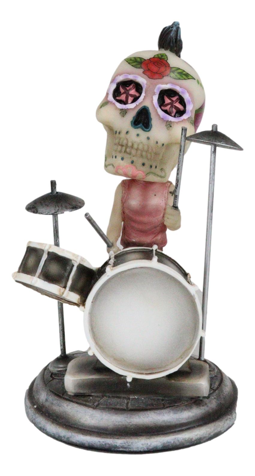 Ebros Gift Day of The Dead Tattoo Skeleton Rock Drummer Bobblehead Figurine 6.5" L Halloween Statue Decor