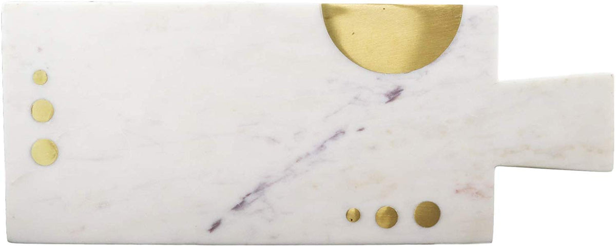 White Banswara Marble Hors D’oeuvres Cheese Board With Brass Gold Inlays 17.5"L