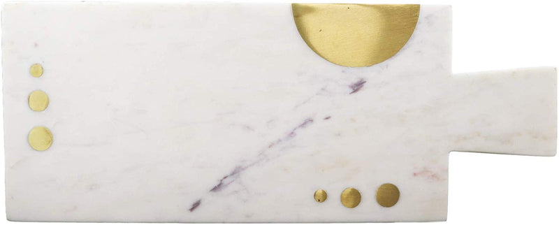 White Banswara Marble Hors D’oeuvres Cheese Board With Brass Gold Inlays 17.5"L