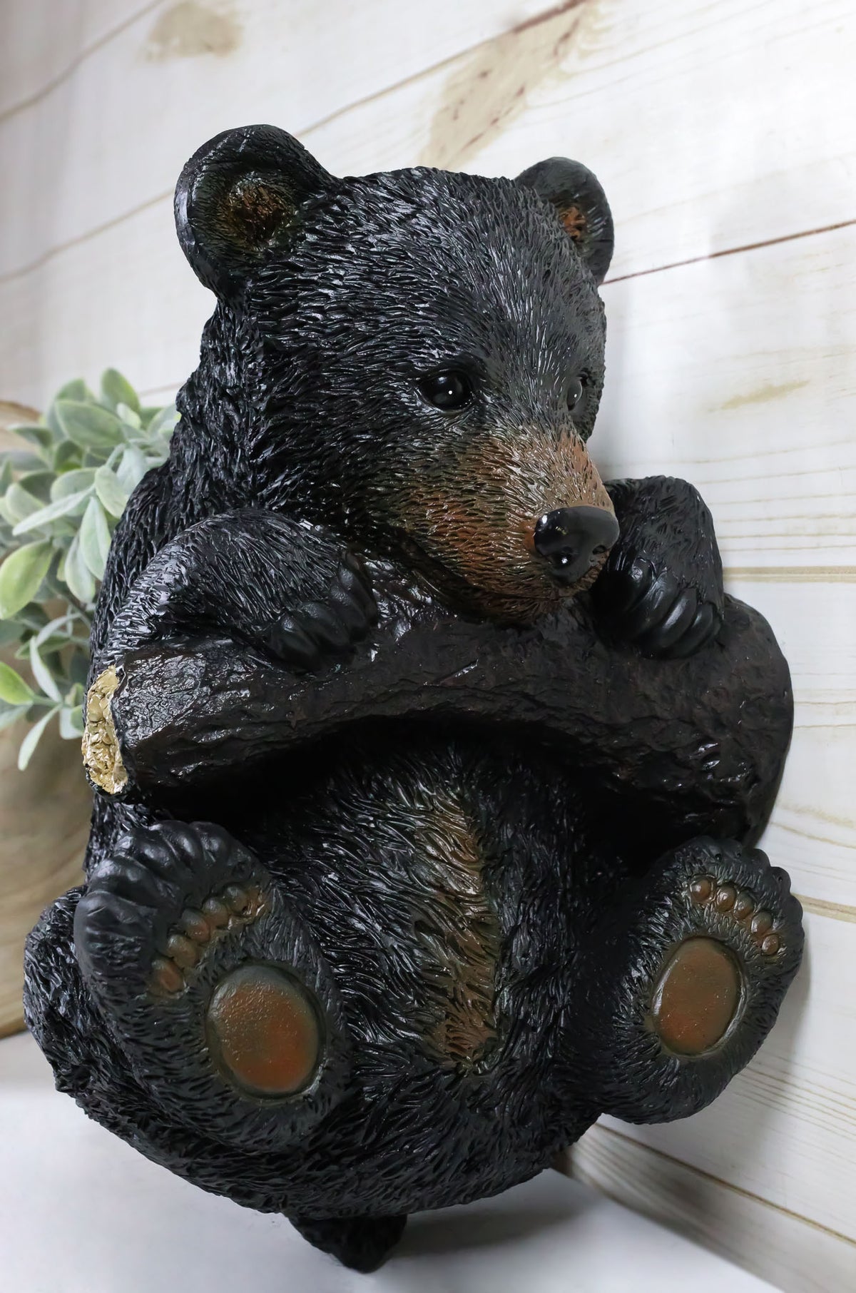 Rustic Western Forest Black Bear Cub Hanging On Branch Wall Or Tree Bark Decor