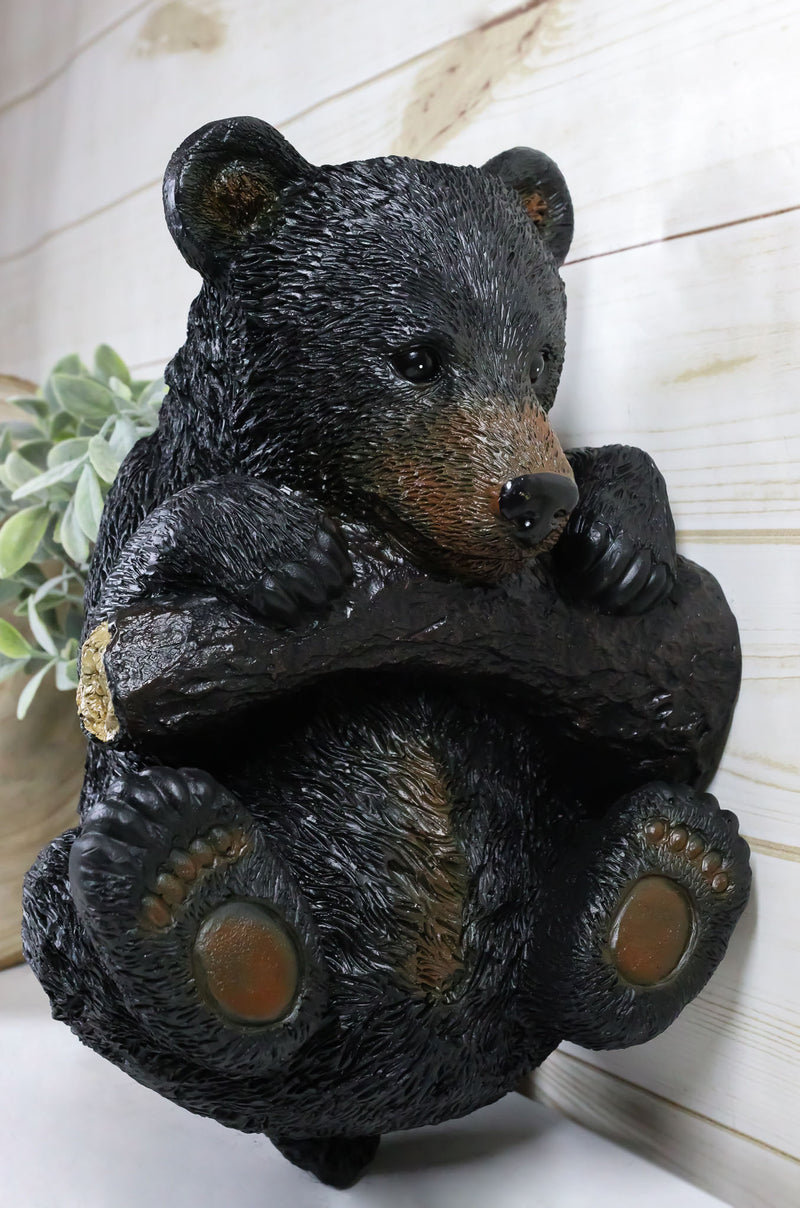 Rustic Western Forest Black Bear Cub Hanging On Branch Wall Or Tree Bark Decor