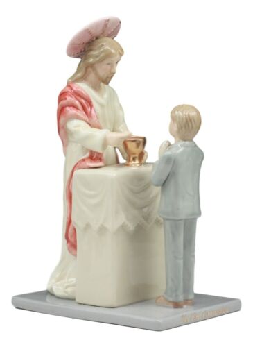 Fine Porcelain My First Communion Jesus With Child Boy Statue 7"Tall Keepsake - Ebros Gift