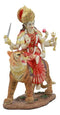 Hindu Goddess Durga Wearing Red Sari Riding On Tiger Figurine 8.5" Tall Statue