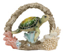 Ebros Large Nautical Marine Green Sea Turtle Swimming By Coral Reef Decor Statue