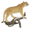 Mountain Lion Cougar Standing On Snow Capped Weathered Log Statue Wildlife Decor