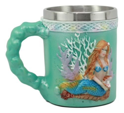 Ebros Turquoise Ocean Marine Coral Reef Mermaid With Pearl Mug 12oz Bridal Nautical