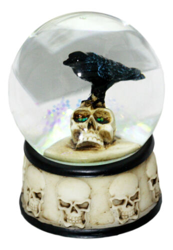 Small Gothic Day Of The Dead Edgar Allan Poe Raven On Skull Glitter Water Globe