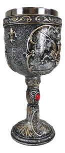 Medieval Knight Of Chivalry On Charging Horse Wine Goblet Royal Wine Chalice