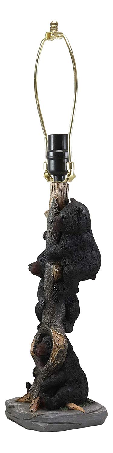 Forest Musketeers 3 Whimsical Black Bear Cubs Climbing Tree Table Lamp Statue