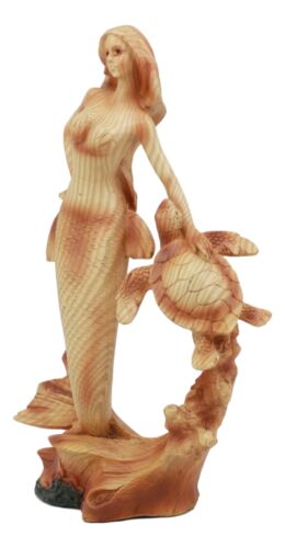 Ebros Ocean Marine Mermaid Princess With Sea Turtle Decor Statue In Faux Wood Resin