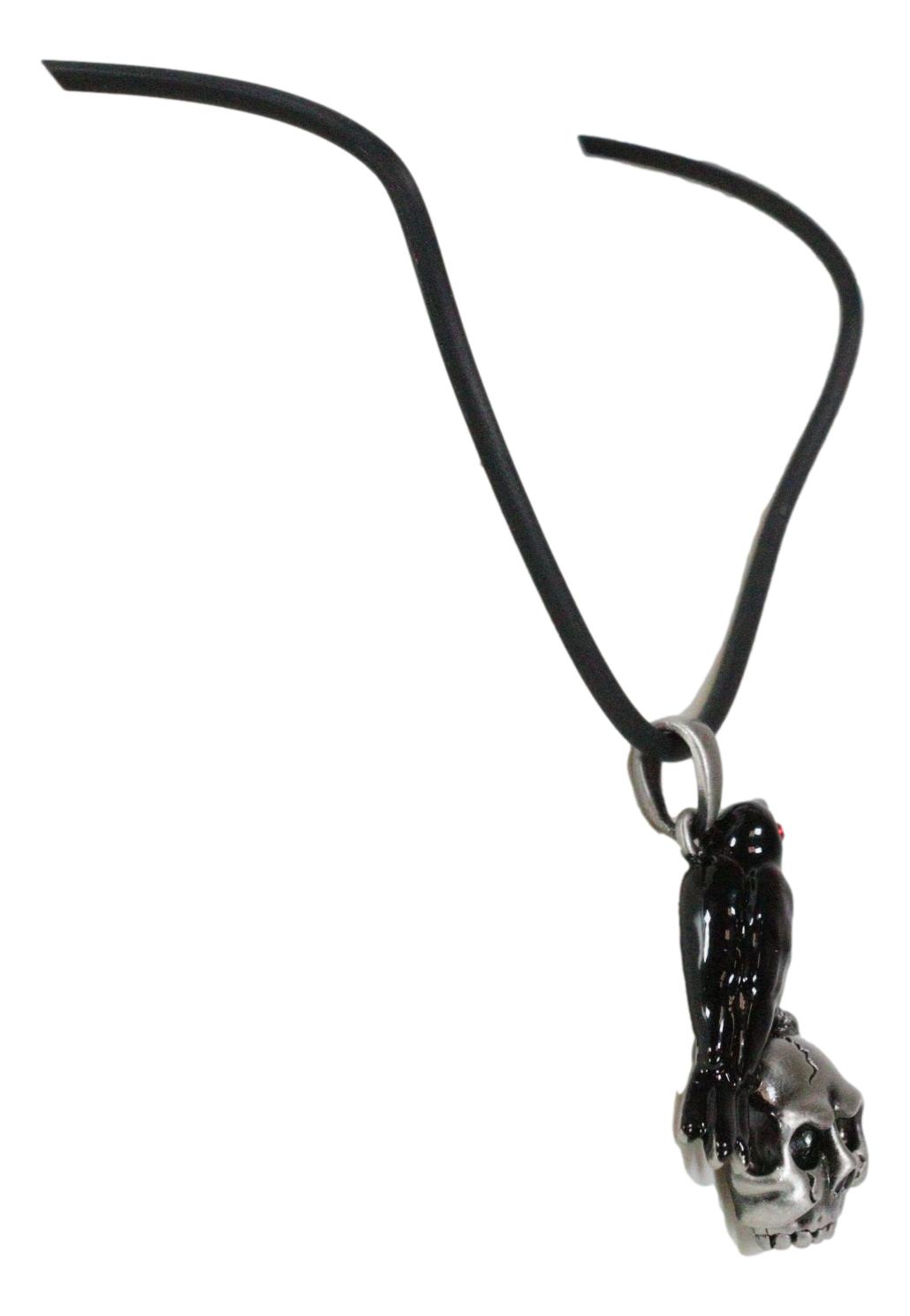 Ebros Infected Red Eyed Raven On Skull Pendant Jewelry Necklace Lead Free Pewter