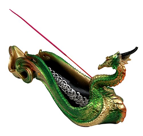 Ebros Gift Chinese Jade Pagoda Green Shenyun Dragon Incense Holder Figurine 13" Long